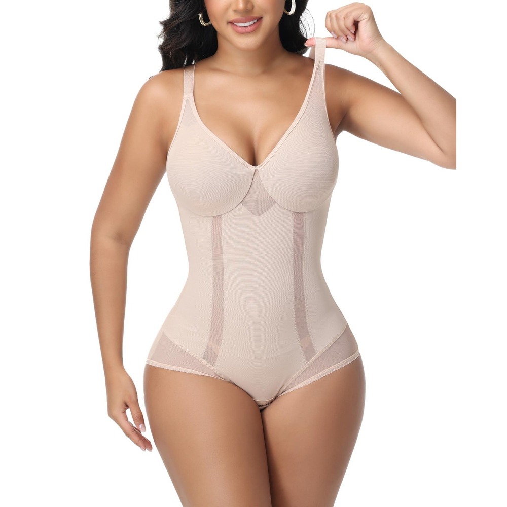 Extra Firm Body Shaper Tummy Control Bodysuit Beige Full Body Slimming M/L